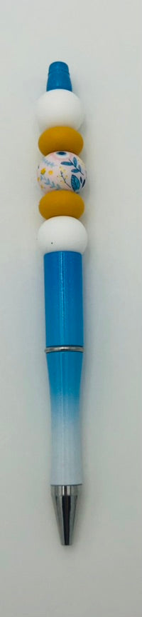Beaded Pen - Blue and White