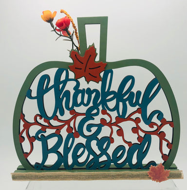 Thankful & Blessed Pumpkin Cutout Wood Decor